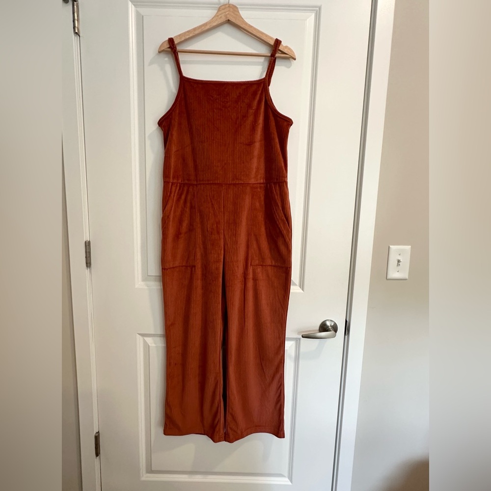 Orange velvet jumpsuit
